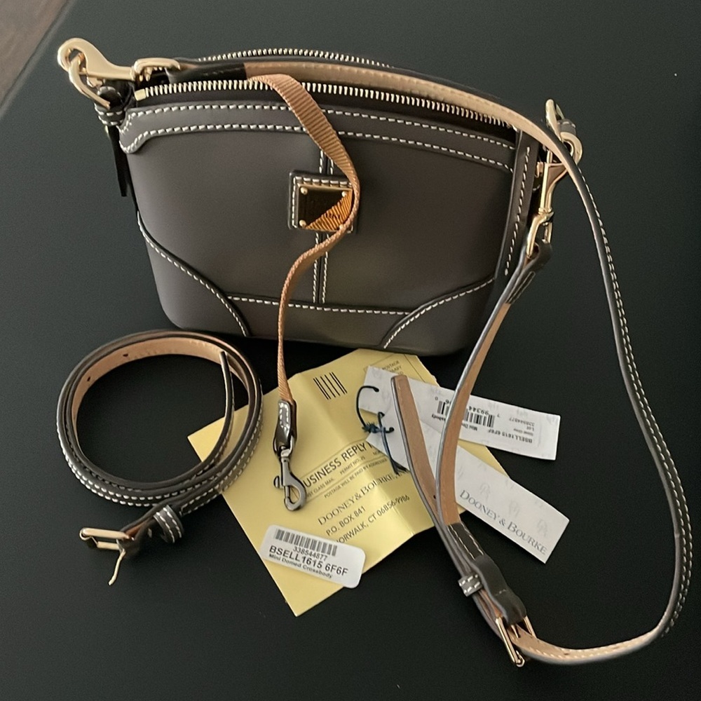 Dooney & Bourke Dome Leather Mini Crossbody Grey Elegant Sleek Classy Structured